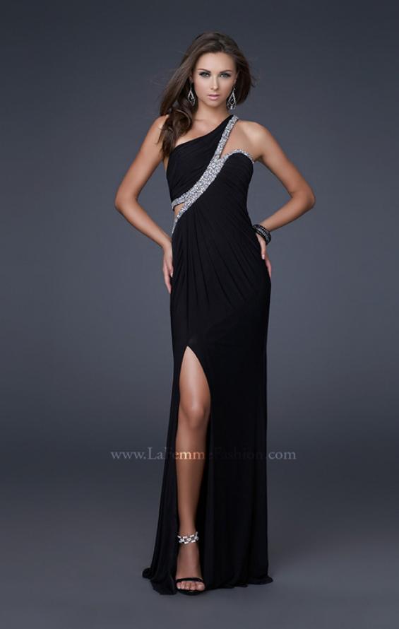 Picture of: One Shoulder Prom Dress with Jeweled Trim in Black, Style: 16379, Detail Picture 2