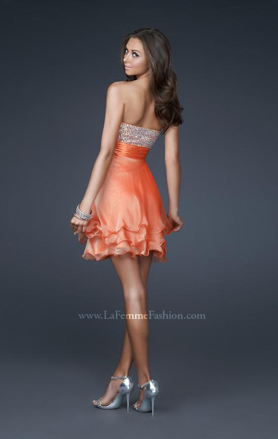 Picture of: Short Chiffon Prom Dress with Jewel Embellished Top in Orange, Style: 16541, Back Picture