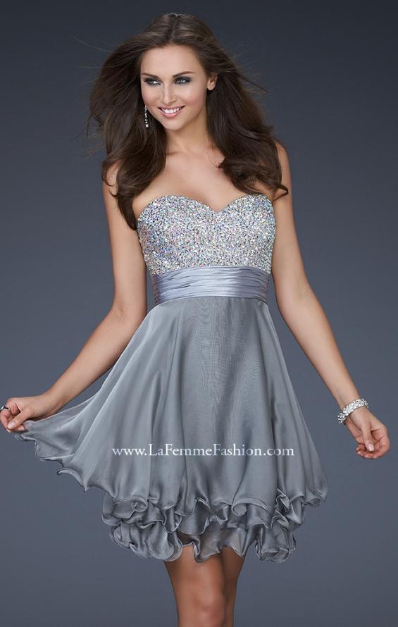 Picture of: Short Chiffon Prom Dress with Jewel Embellished Top in Silver, Style: 16541, Detail Picture 2