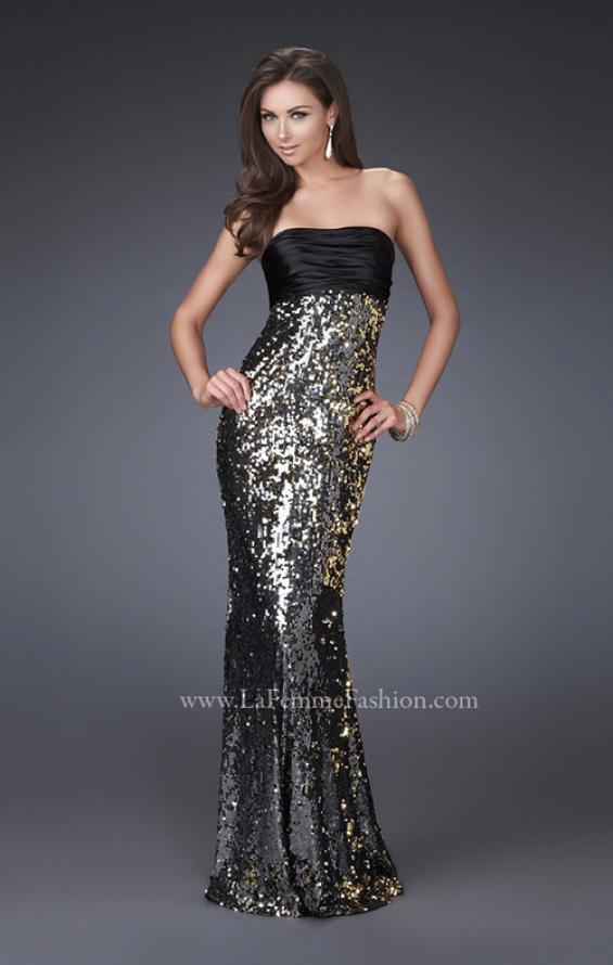 Picture of: Trumpet Style Sequined Dress with Pleated Satin Top in Silver, Style: 16561, Main Picture