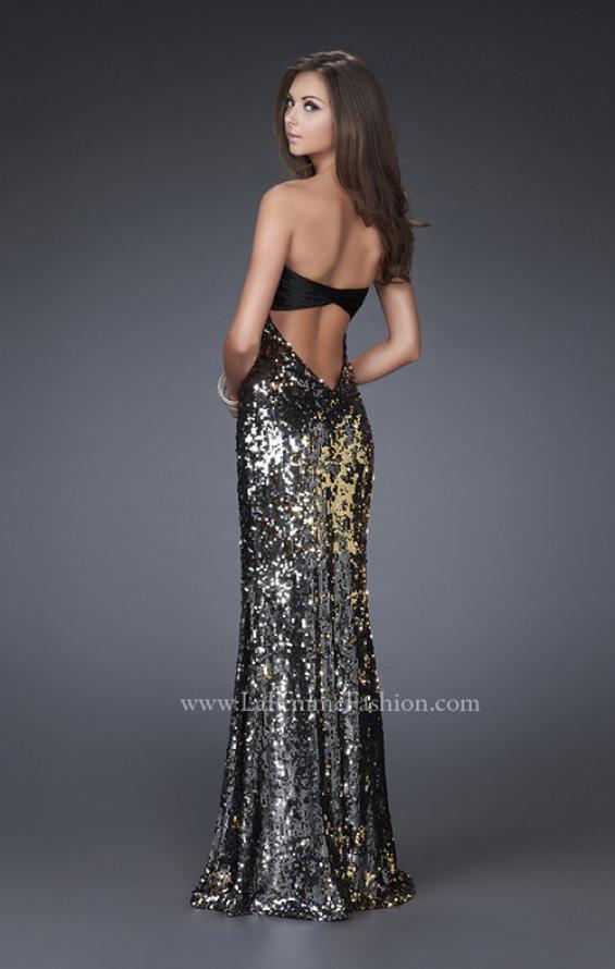 Picture of: Trumpet Style Sequined Dress with Pleated Satin Top in Silver, Style: 16561, Back Picture
