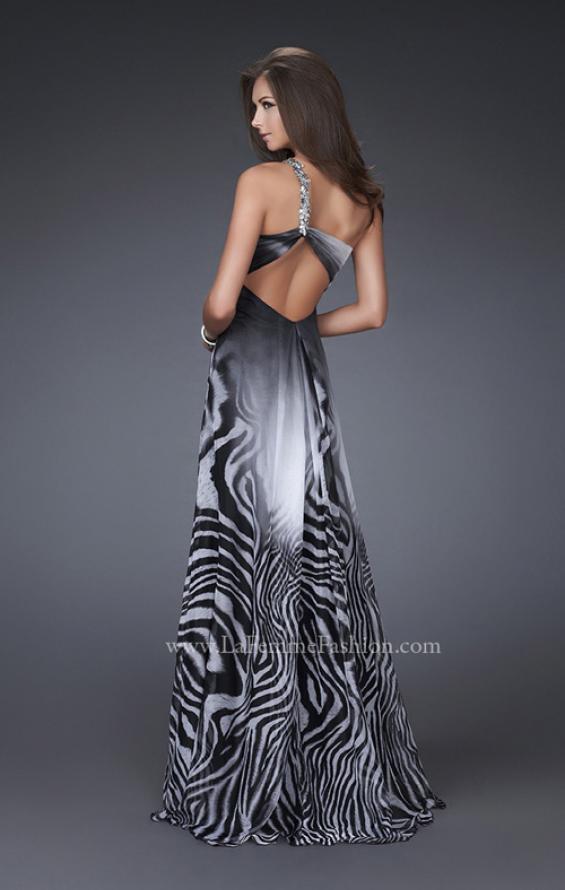 Picture of: Ombre Animal Printed Chiffon Dress with Jeweled Strap in Silver, Style: 16622, Back Picture