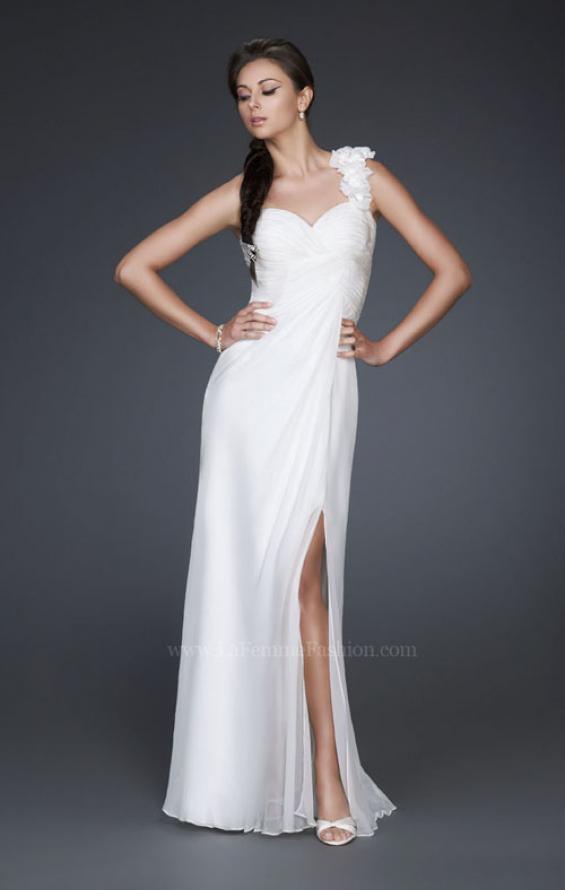 Picture of: One Shoulder Silk Chiffon Gown with Beading and Flowers in WHite, Style: 16747, Main Picture