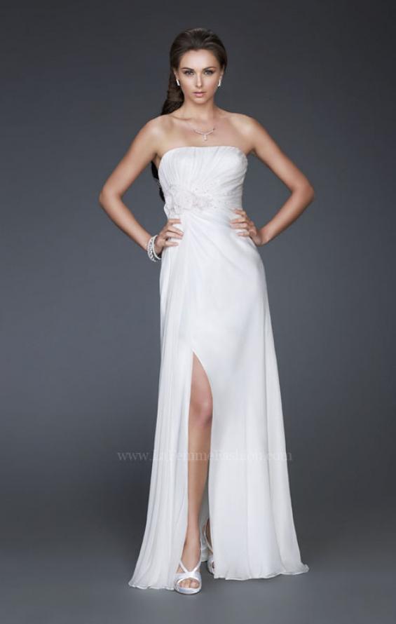 Picture of: Long Strapless Silk Chiffon Dress with Flower Embellishments in White, Style: 16763, Main Picture