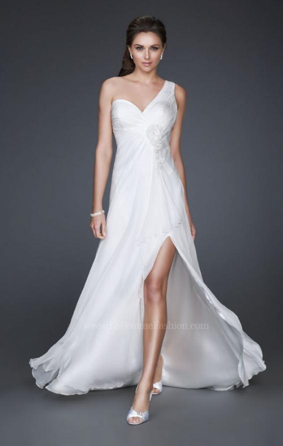 Picture of: One Shoulder Silk Chiffon Gown with Flower Accents in White, Style: 16770, Main Picture