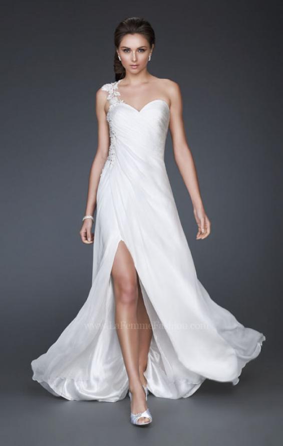 Picture of: Long One Shoulder Prom Dress with Pleated Bodice in White, Style: 16771, Main Picture