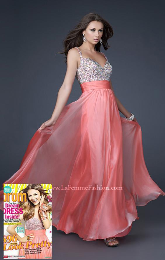 Picture of: Jewel Encrusted Prom Gown with A-line Skirt in Peach, Style: 16802, Main Picture