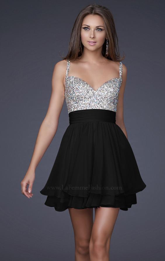 Picture of: Short Dress with Fully Embellished Top and Tulle in Black, Style: 16813, Detail Picture 1