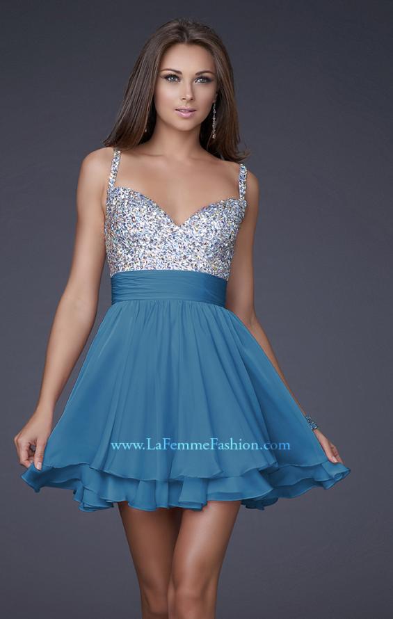 Picture of: Short Dress with Fully Embellished Top and Tulle in Blue, Style: 16813, Detail Picture 3