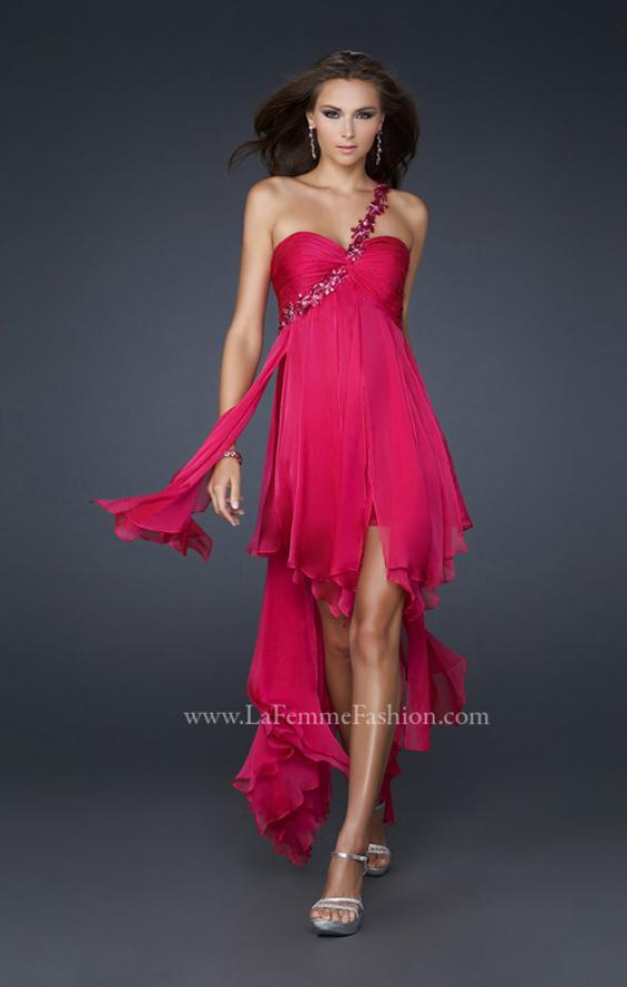 Picture of: High Low Style Prom Dress with Gem Flower Design in Hot Pink, Style: 16924, Main Picture