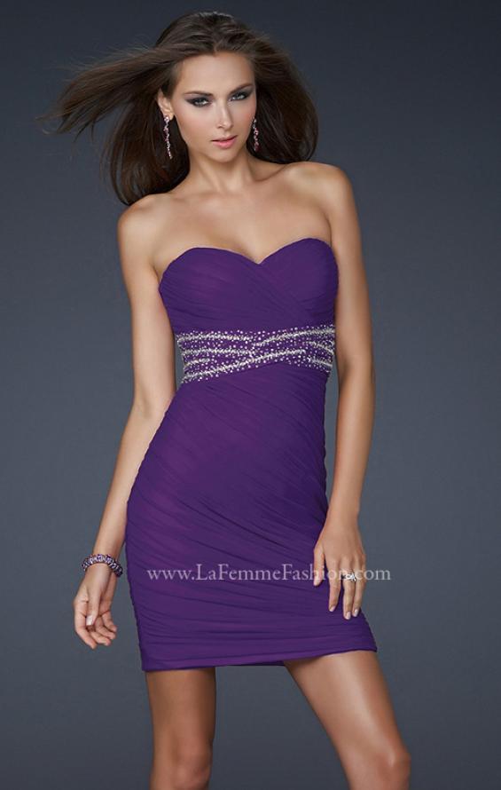 Picture of: Strapless Short Dress with Empire Waist and Beading in Purple, Style: 16956, Main Picture