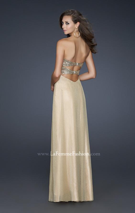 Picture of: Floor Length Metallic Jersey Prom Dress with Sequins in Gold, Style: 16977, Back Picture