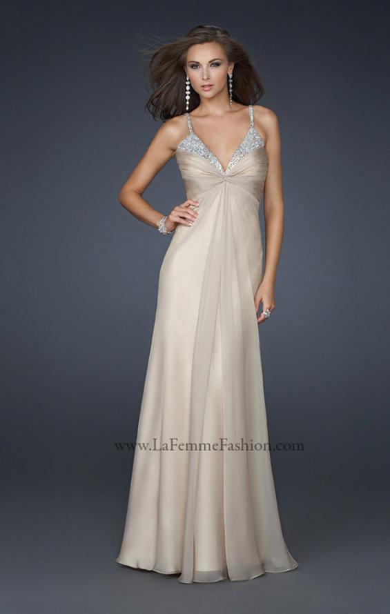 Picture of: Floor Length Chiffon Prom Gown with Stones and Cut Outs in Nude, Style: 17019, Main Picture