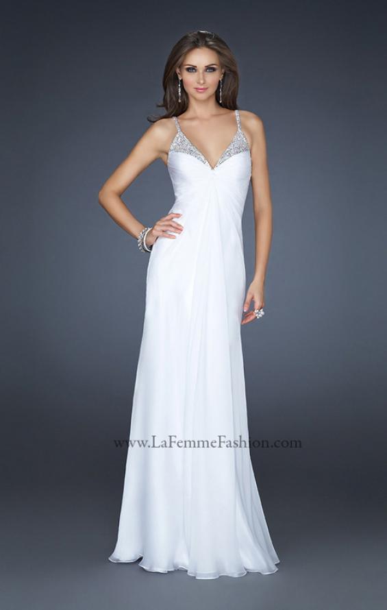 Picture of: Floor Length Chiffon Prom Gown with Stones and Cut Outs in White, Style: 17019, Detail Picture 1