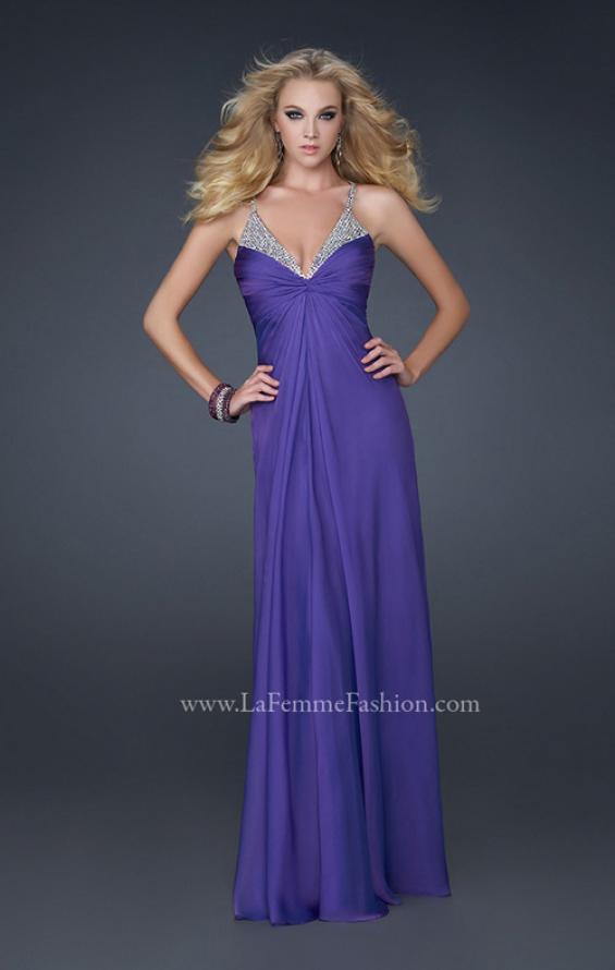 Picture of: Floor Length Chiffon Prom Gown with Stones and Cut Outs in Purple, Style: 17019, Detail Picture 2