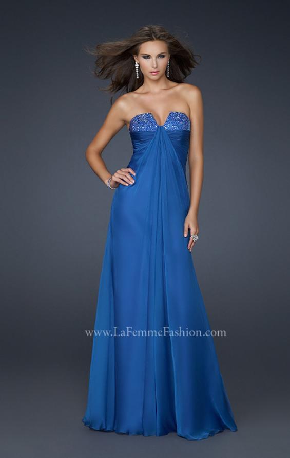 Picture of: Strapless Incrusted Chiffon Prom Dress with Gathering in Blue, Style: 17037, Main Picture