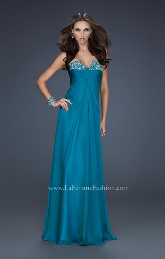 Picture of: Strapless Incrusted Chiffon Prom Dress with Gathering in Teal, Style: 17037, Detail Picture 1