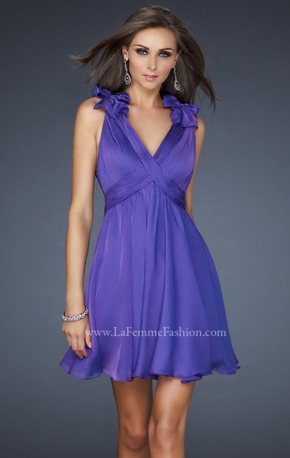 Picture of: Two Tone Chiffon Short Dress with Bows and Cut Outs in Purple, Style: 17044, Main Picture