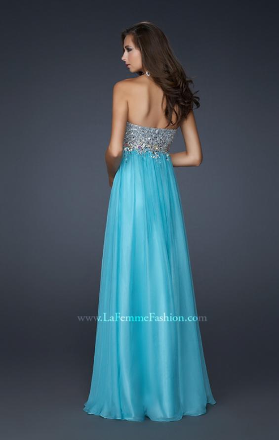 Picture of: Long Strapless Chiffon Prom Dress with Full Gathered Skirt in Aqua, Style: 17058, Back Picture