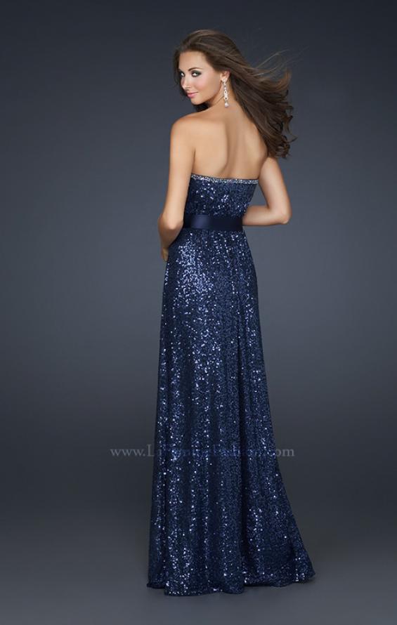 Picture of: Long Sequin Prom Dress with Satin Belt and Rhinestones in Blue, Style: 17059, Detail Picture 2