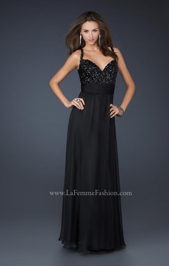 Picture of: Black Floor Length Dress with V Neck and Rhinestones in Black, Style: 17071, Main Picture