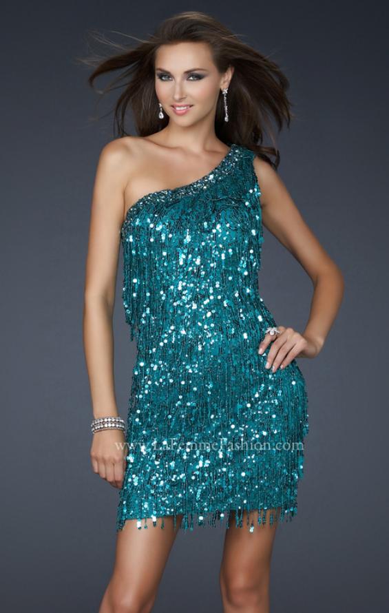 Picture of: Sexy Cocktail Dress with One Strap Cut and Sequins in Teal, Style: 17093, Main Picture