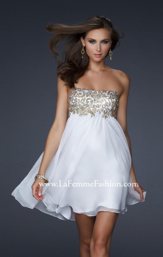 Picture of: Chiffon Cocktail Dress with Hand Painted Bust and Beads in White, Style: 17107, Main Picture