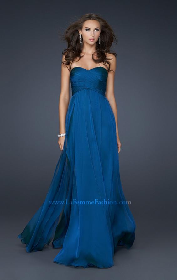 strapless chiffon prom gown by la femme 17111