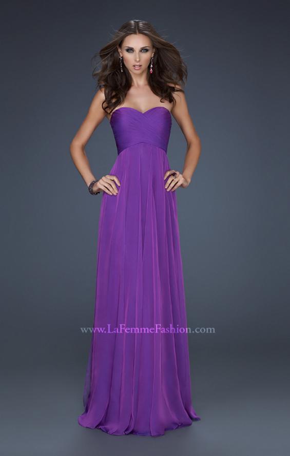 strapless chiffon prom gown by la femme 17111