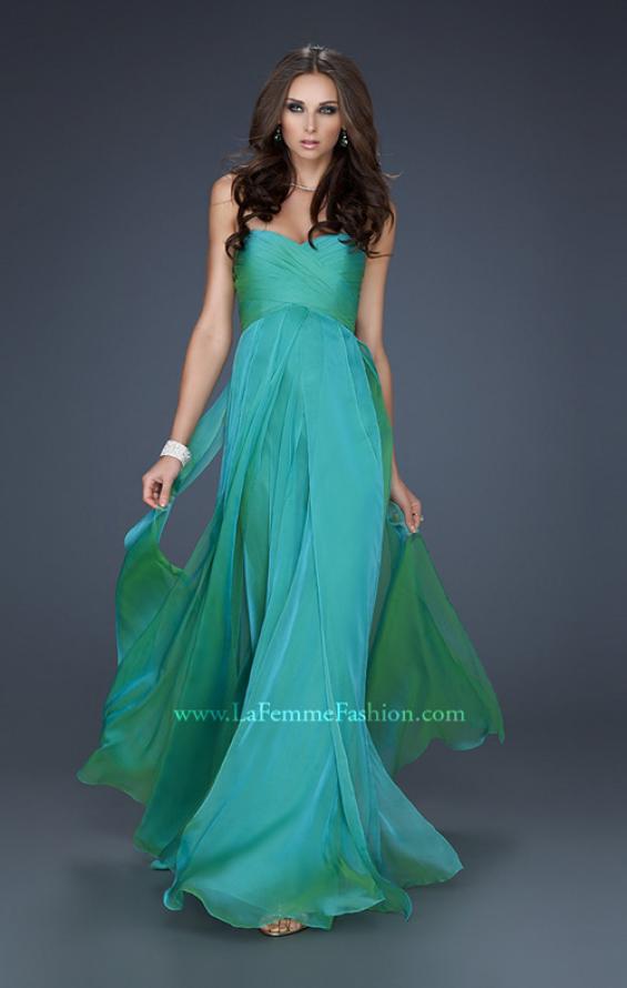 strapless chiffon prom gown by la femme 17111