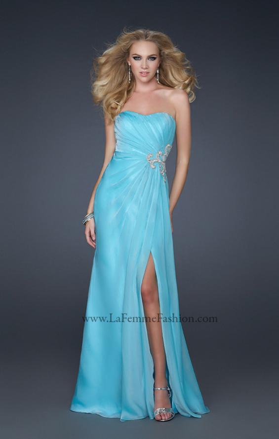 Picture of: Sexy Strapless Chiffon Gown with Beading and Leg Slit in Aqua, Style: 17112, Main Picture