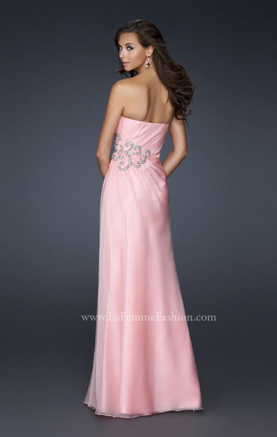Picture of: Sexy Strapless Chiffon Gown with Beading and Leg Slit in Pink, Style: 17112, Back Picture