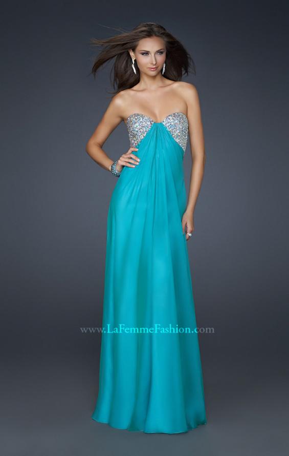 Picture of: Long Chiffon Dress with Beaded Bust and Low Back in Teal, Style: 17118, Main Picture