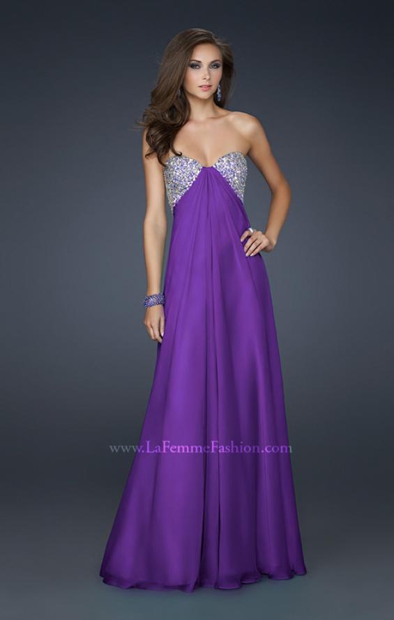 Picture of: Long Chiffon Dress with Beaded Bust and Low Back in Purple, Style: 17118, Detail Picture 1