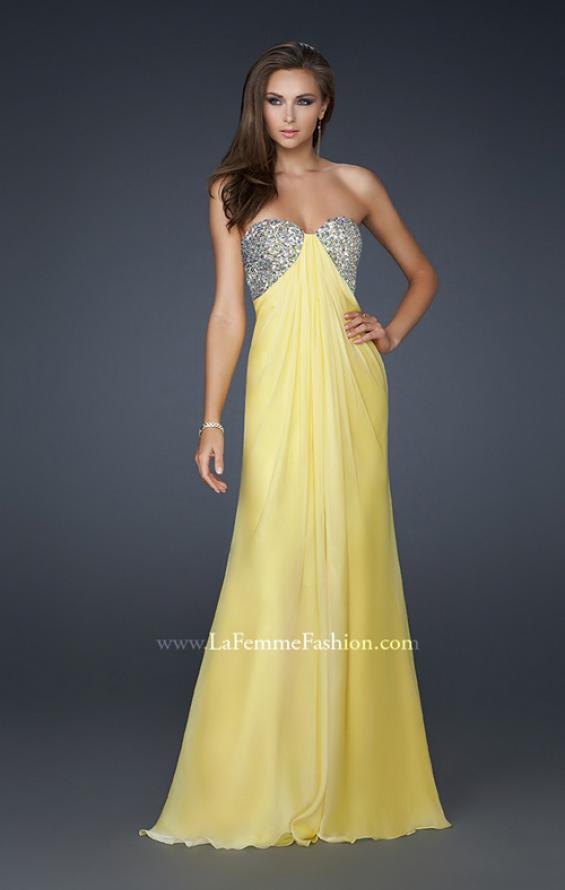 Picture of: Long Chiffon Dress with Beaded Bust and Low Back in Yellow, Style: 17118, Detail Picture 3