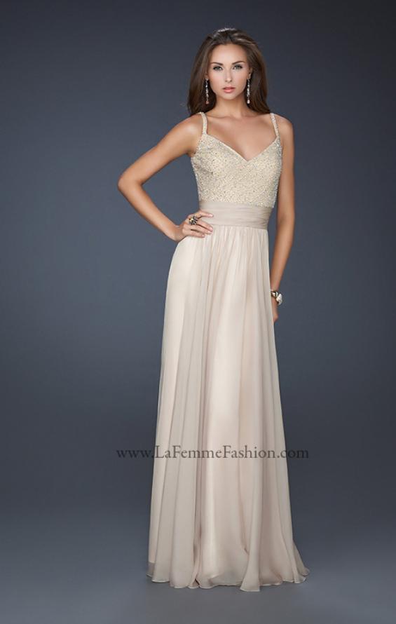 Picture of: Chiffon Prom Dress with Criss Cross Pattern and V Back in Nude, Style: 17138, Detail Picture 2