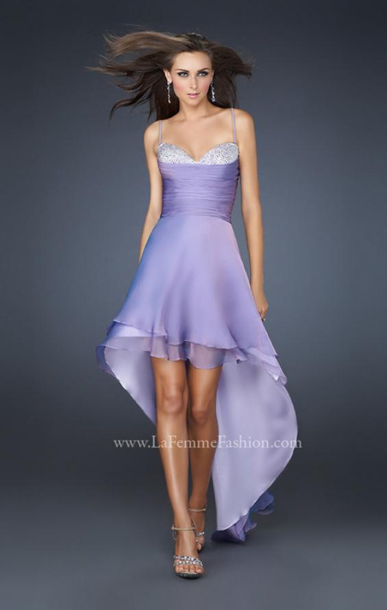 Picture of: Chiffon High Low Prom Dress with Beading and Pleats in Purple, Style: 17141, Detail Picture 2