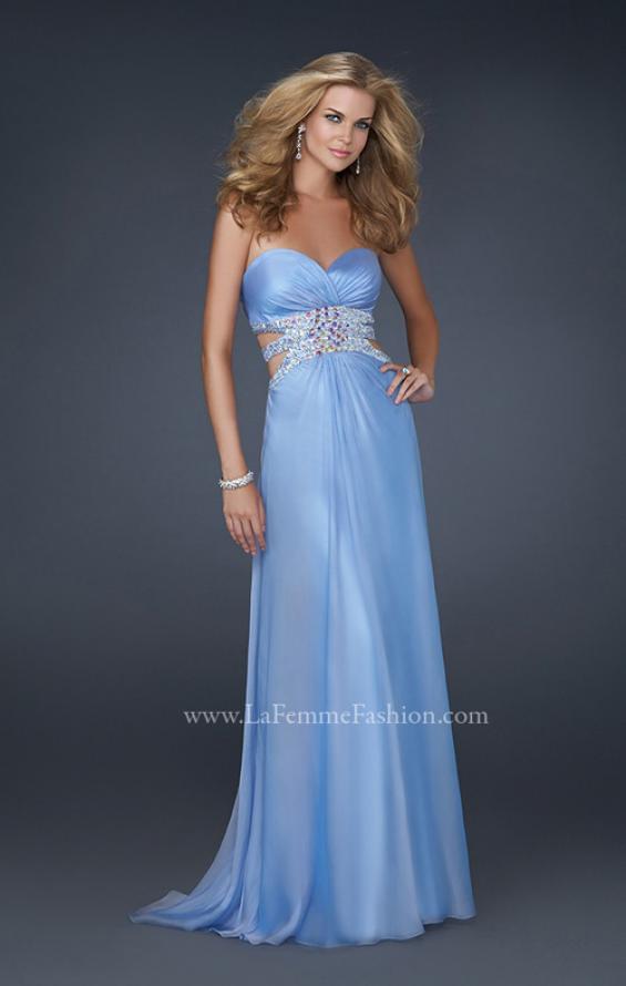 Picture of: Chiffon Prom Dress with Multiple Straps and Beading in Blue, Style: 17203, Main Picture