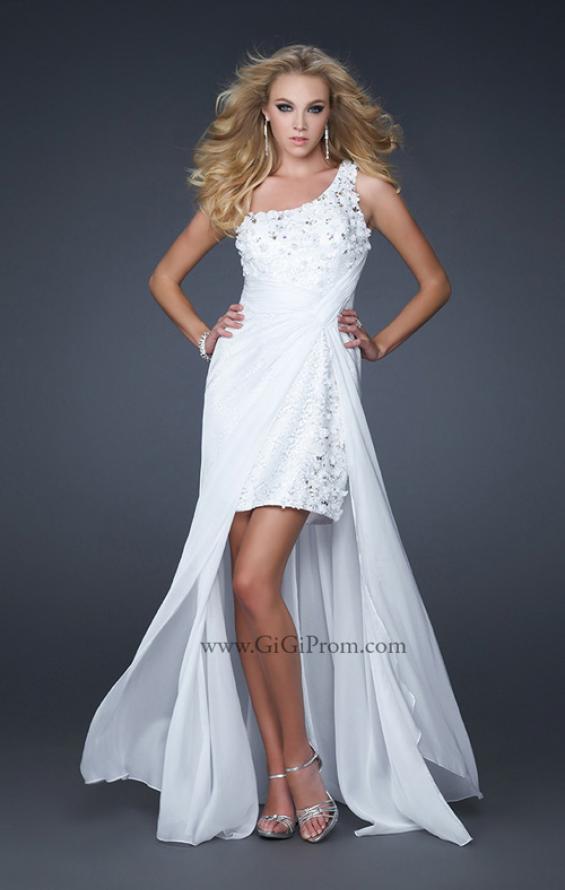 Picture of: Beaded Cocktail Dress with Chiffon Overlay and Open Back in White, Style: 17218, Main Picture