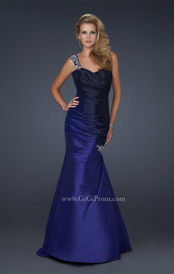Picture of: Two Tone Taffeta Mermaid Gown with Pleated Detail in Blue, Style: 17235, Main Picture