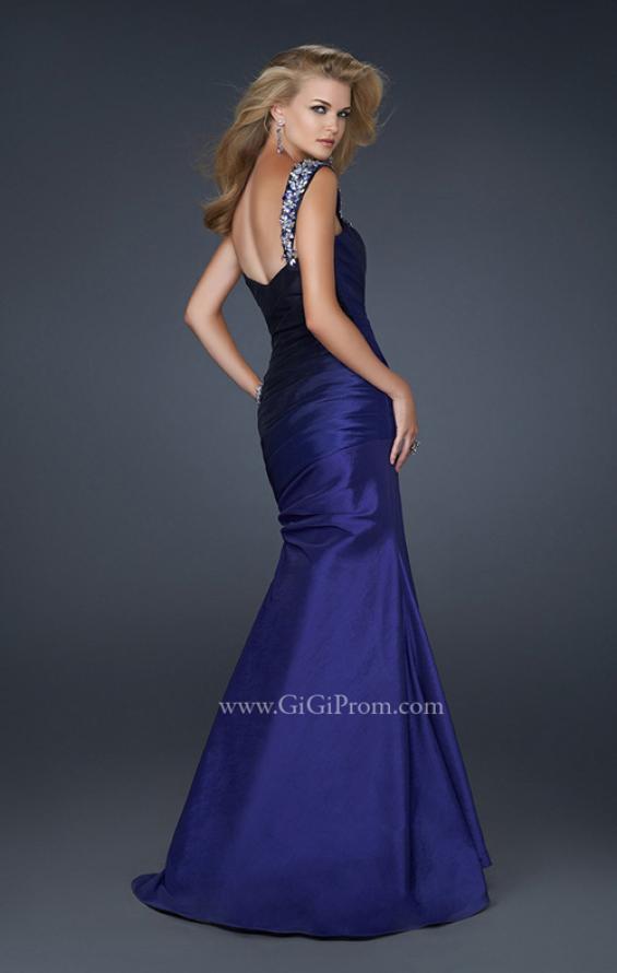 Picture of: Two Tone Taffeta Mermaid Gown with Pleated Detail in Blue, Style: 17235, Back Picture