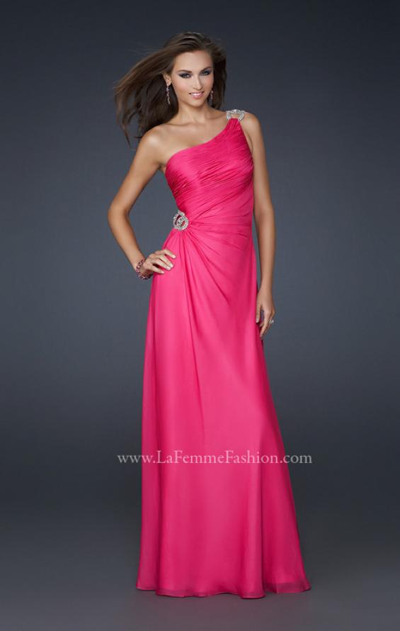 Picture of: One Shoulder Chiffon Prom Dress with Rhinestones in Pink, Style: 17259, Main Picture