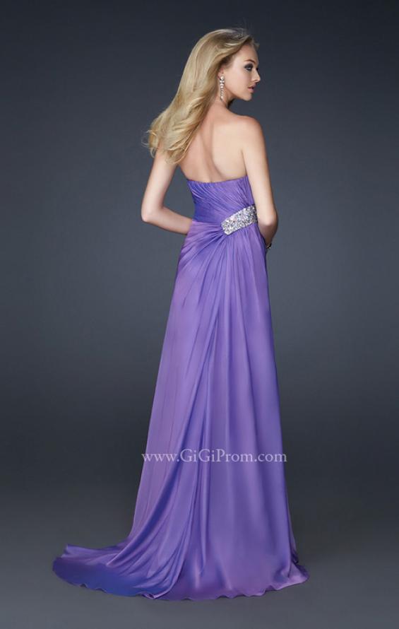 Picture of: Front Slit Long Prom Dress with Pleated Bust and Beads in Purple, Style: 17312, Back Picture