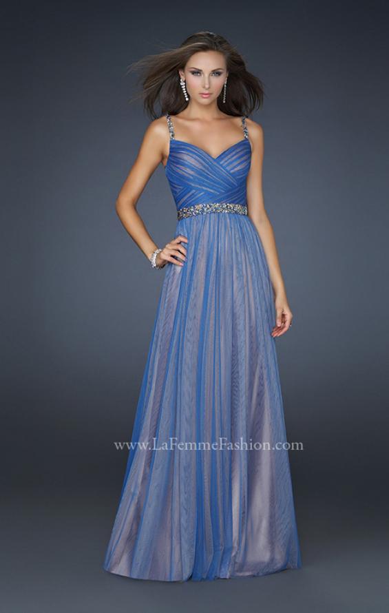 Picture of: V Neck Prom Gown with Beaded Waistband and Pleats in Blue, Style: 17324, Main Picture