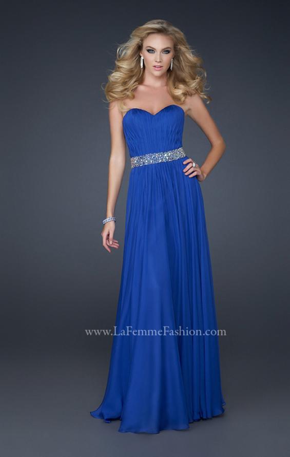 Picture of: Strapless Chiffon Dress with Sweetheart Neck and Beads in Blue, Style: 17325, Main Picture
