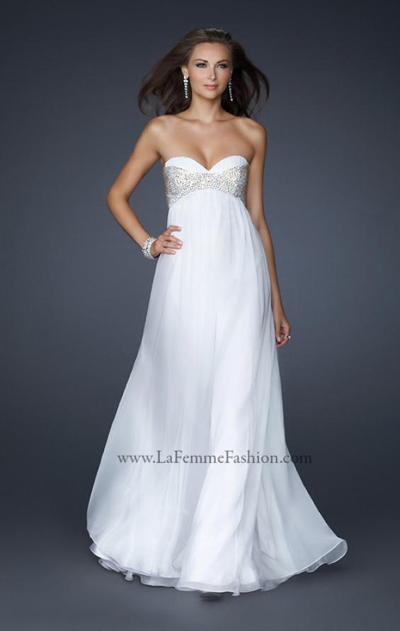 Picture of: Long Strapless Chiffon Gown with Beaded Detail in White, Style: 17332, Main Picture