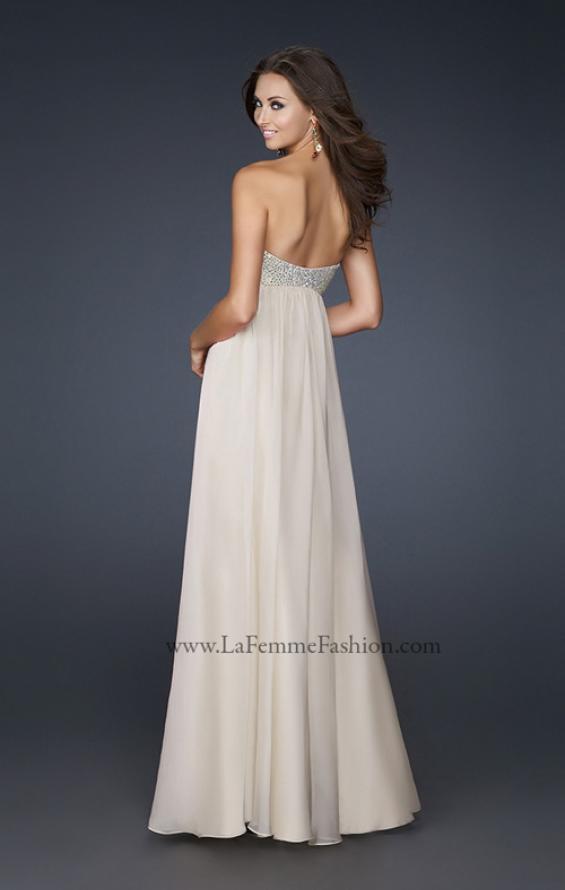Picture of: Long Strapless Chiffon Gown with Beaded Detail in Nude, Style: 17332, Back Picture