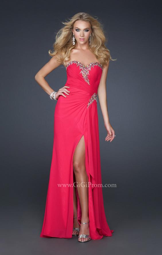 Picture of: Chiffon Prom Dress with Accent Beading and Side Slit in Red, Style: 17380, Main Picture