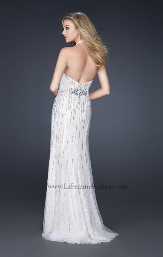 Picture of: Halter Tulle Prom Dress with V Neckline and Sequins in White, Style: 17434, Back Picture