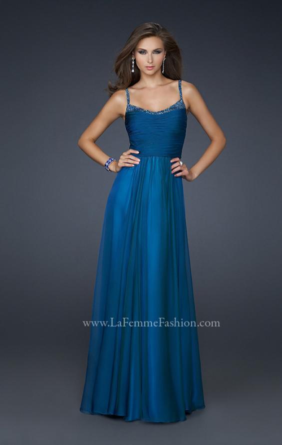 Picture of: Scoop Neck Chiffon Prom Dress with Pleated Center Front in Blue, Style: 17435, Main Picture